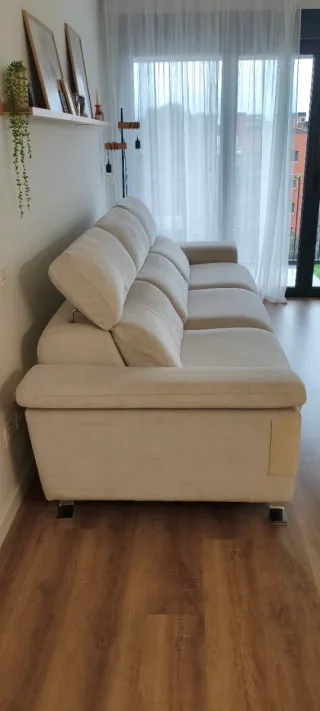 Sofá 3 plazas reclinable eléctrico beige blanco