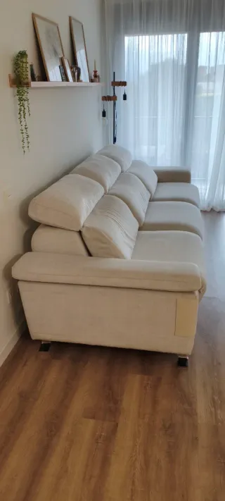 Sofá 3 plazas reclinable eléctrico beige blanco
