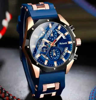 Reloj Clásico Hombre Azul y Dorado