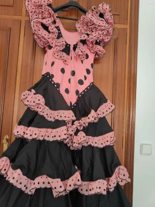 Vestido Flamenca Talla 44 Negro y Rosa