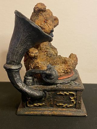 Figura Oso Teddy Vintage Gramófono