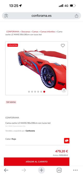 Cama Infantil Coche Le Mans 90x190cm