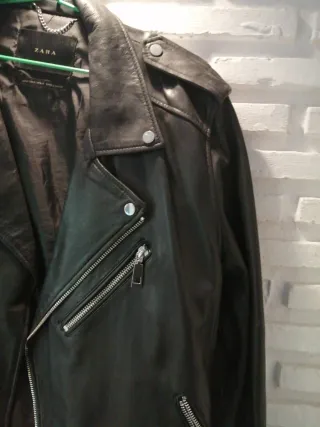 Chaqueta Rockera Piel Negra Zara