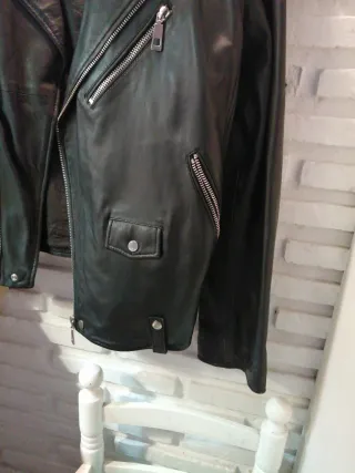 Chaqueta Rockera Piel Negra Zara
