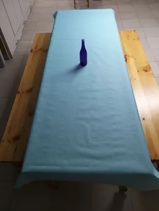 Mesa rústica madera maciza + bancos