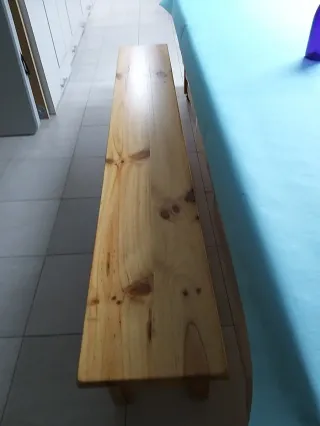 Mesa rústica madera maciza + bancos