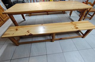 Mesa rústica madera maciza + bancos