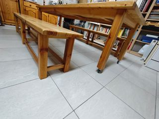 Mesa rústica madera maciza + bancos
