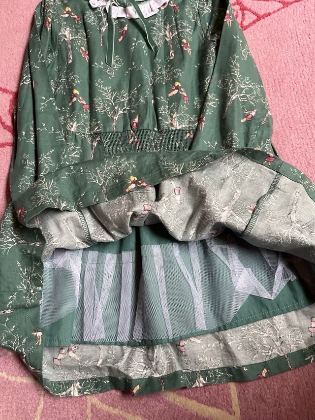 Vestido infantil Newness verde estampado