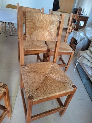 Lote 4 Sillas Rústicas Madera y Yute
