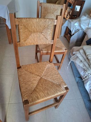 Lote 4 Sillas Rústicas Madera y Yute