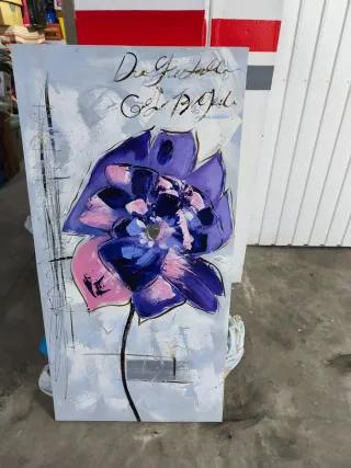 Cuadro acrílico relieve flor púrpura y rosa