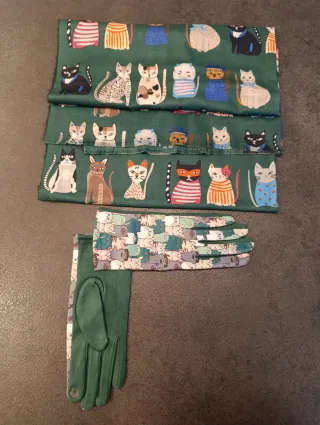 Sciarpa e guanti invernali con gatti