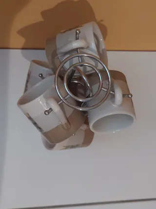 Juego de 6 tazas de cerámica con soporte