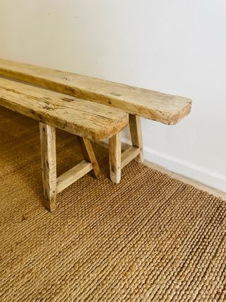 Pareja bancos rústicos madera Francia 1900