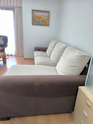 Sofá Chaiselongue Tela Beige y Marrón