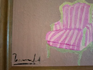 Óleo sobre tabla sillón rosa