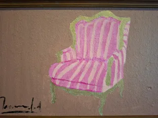 Óleo sobre tabla sillón rosa