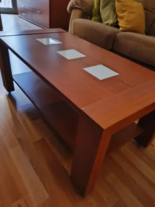 Mesa de centro elevable madera/cristal con ruedas