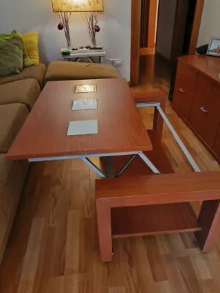 Mesa de centro elevable madera/cristal con ruedas