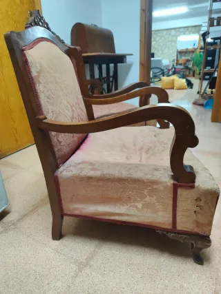 Par de sillones de madera y tela madera maciza