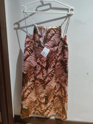 Vestido Tirantes Hojas Tropicales Rosa