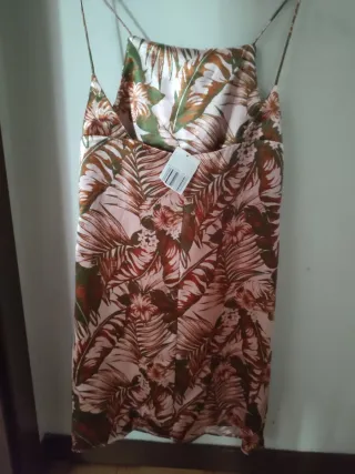 Vestido Tirantes Hojas Tropicales Rosa