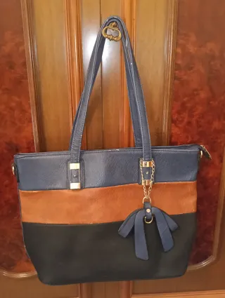 Borsa donna blu, cuoio e nera