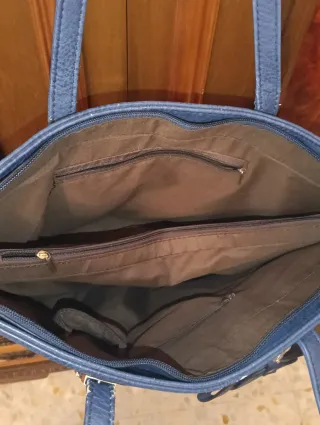 Borsa donna blu, cuoio e nera