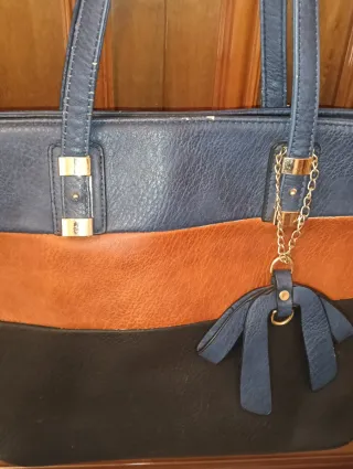 Borsa donna blu, cuoio e nera