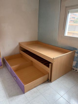 Cama nido colchon 90x190 + Armario + Estantería