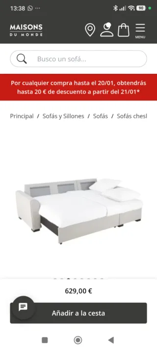 Sofá Cama Gris Maisons du Monde modelo Montreal