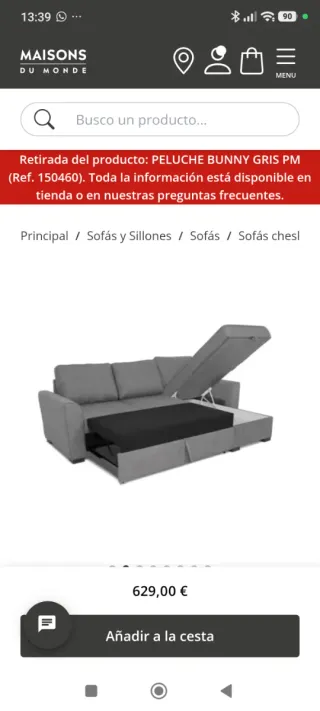 Sofá Cama Gris Maisons du Monde modelo Montreal