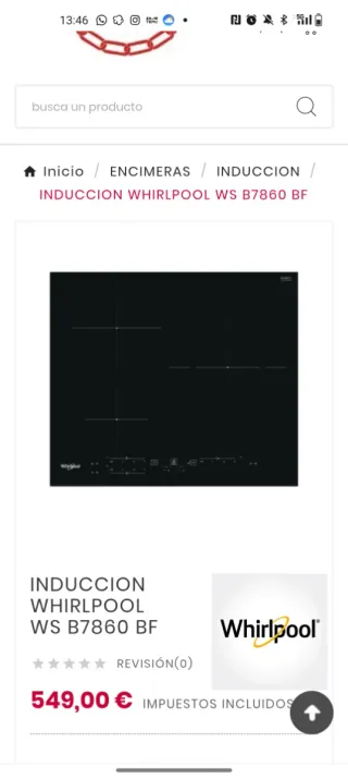 Placa Inducción Whirlpool WS B7860 BF