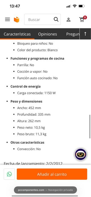 Microondas Candy CMW 2070M 20L Blanco