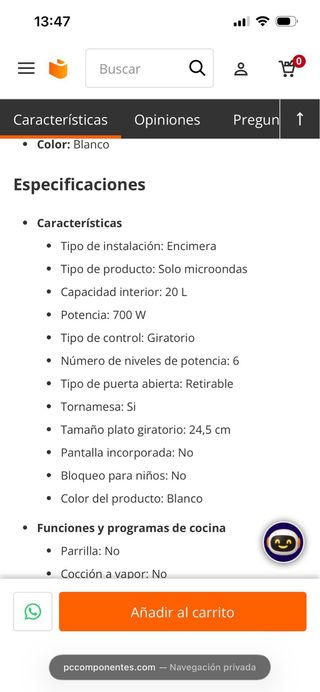 Microondas Candy CMW 2070M 20L Blanco