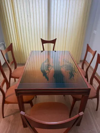 Mesa comedor extensible y 6 sillas madera