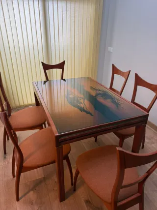 Mesa comedor extensible y 6 sillas madera