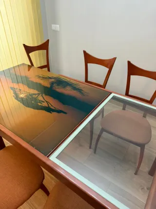 Mesa comedor extensible y 6 sillas madera