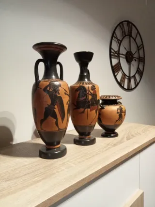 Juego 3 jarrones griegos antiguos