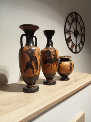 Juego 3 jarrones griegos antiguos