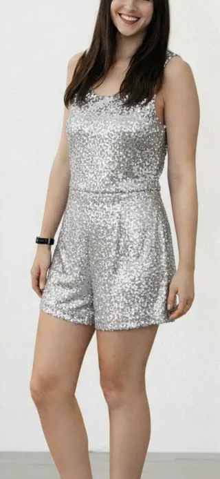 Mono lentejuelas plateado Nochevieja