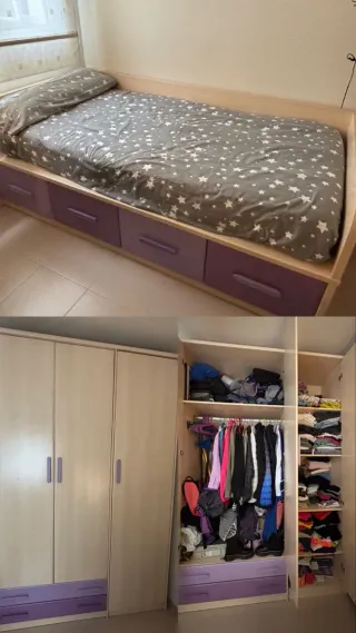 Cama individual y armario a juego