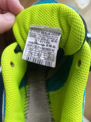 Zapatillas de clavos azules y verdes