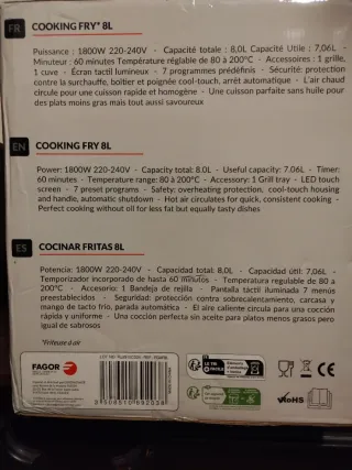 Freidora de aire Fagor 8L 1800W