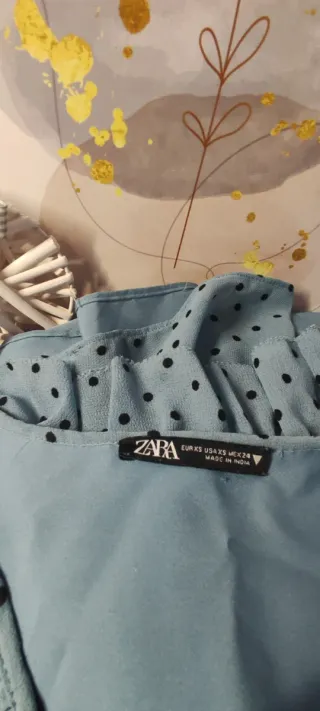 Vestido Zara volantes lunares azul XS