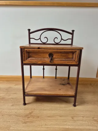 Mesita Noche Rústica Mexicana Madera y Metal