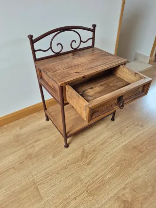 Mesita Noche Rústica Mexicana Madera y Metal