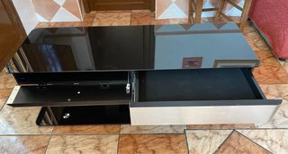 Tavolo TV moderno in vetro e acciaio inossidabile