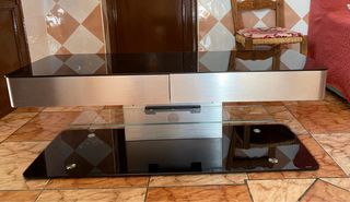 Tavolo TV moderno in vetro e acciaio inossidabile